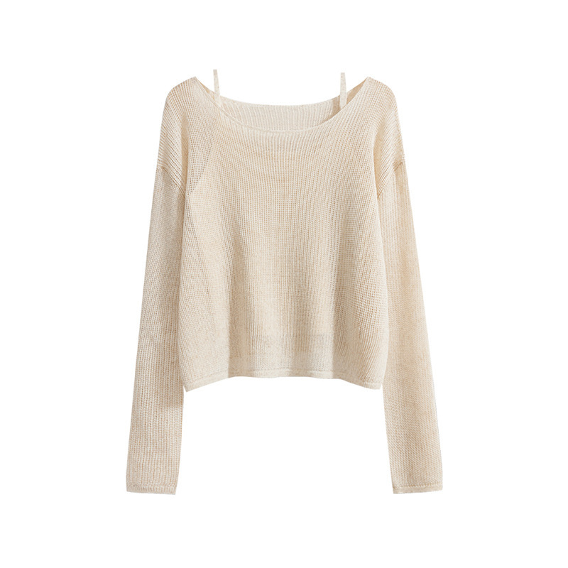 suit Women's High-end Top Summer Camisole Vest Hollow Knit Two-piece Ice Silk Sunscreen Blouse