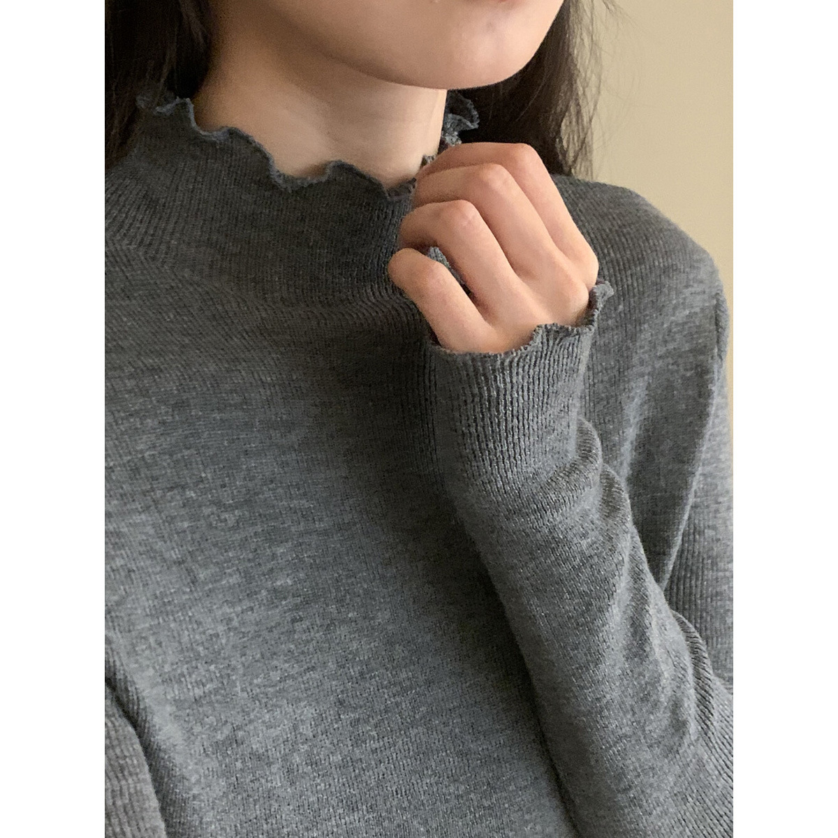 木四 软糯羊毛半高领打底衫女冬韩版弹力木耳边针织衫内搭M6153