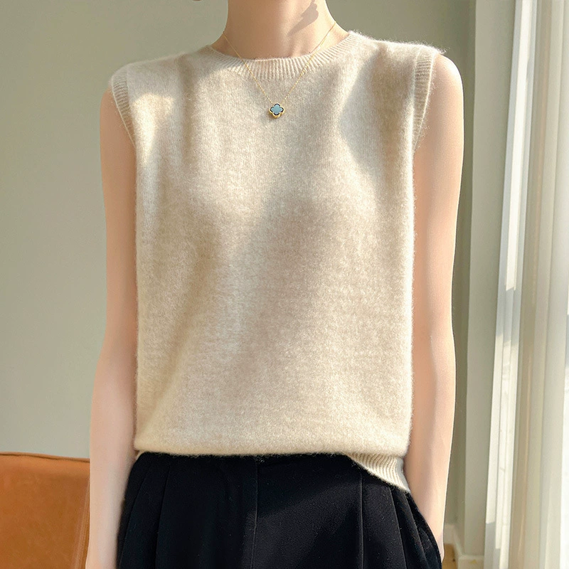 Первая линия одежды с круглым вырезом без рукавов свитер жилет женский летний простой дикий подтяжка сексуальный стильный трикотажный топ