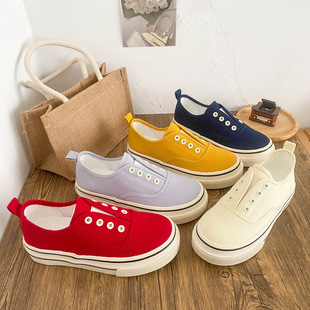 6650 latex insole/thick-soled canvas shoes women's shoes lightweight explosive versatile board shoes elastic band retro pedal