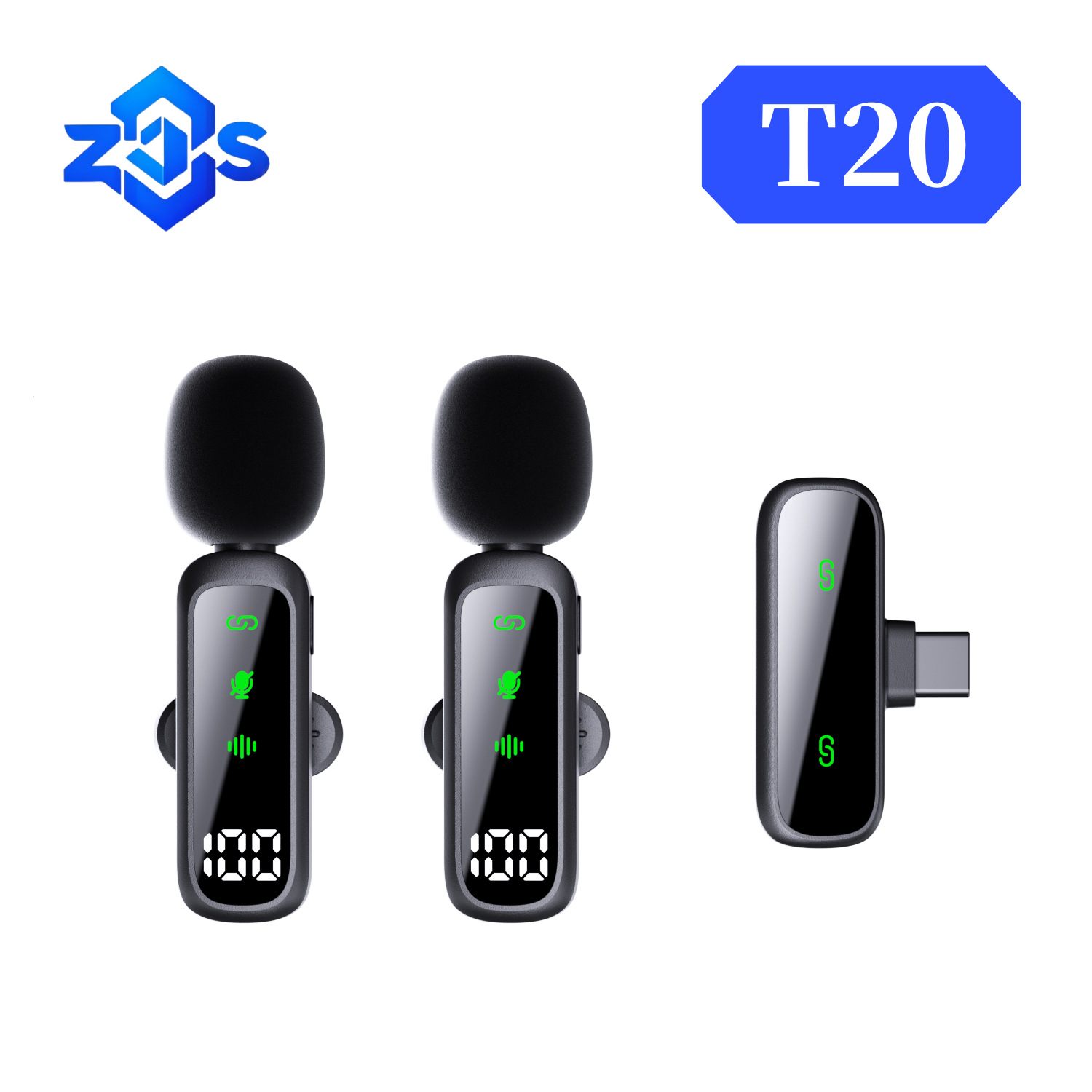 新款私模T20无线领夹麦克风一拖二带电量显示直播视频降噪短录音