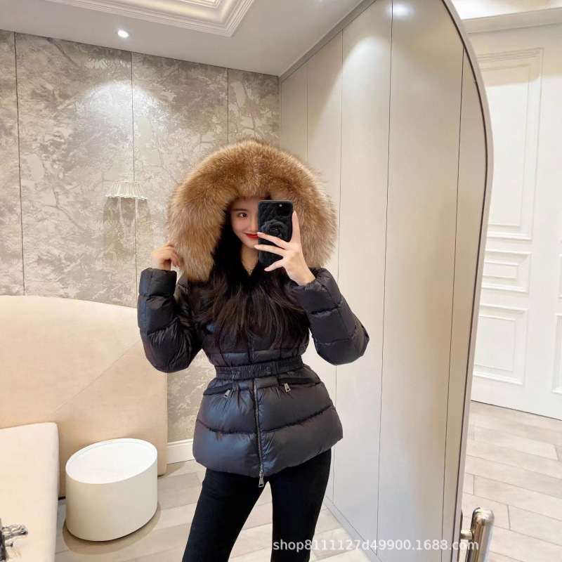 M Brand High Version 25 Winter New Hooded Slim Waist Thickened down Jacket for Women with Faux Fox Fur Collar