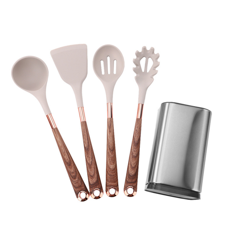 Nuevo juego de utensilios de cocina de silicona, juego de 11 piezas, mango de revestimiento para el hogar, utensilios de cocina, sartén antiadherente, juego de cubo de almacenamiento