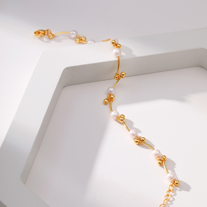 Retro Geometric Copper Inlay Artificial Pearls Bracelets