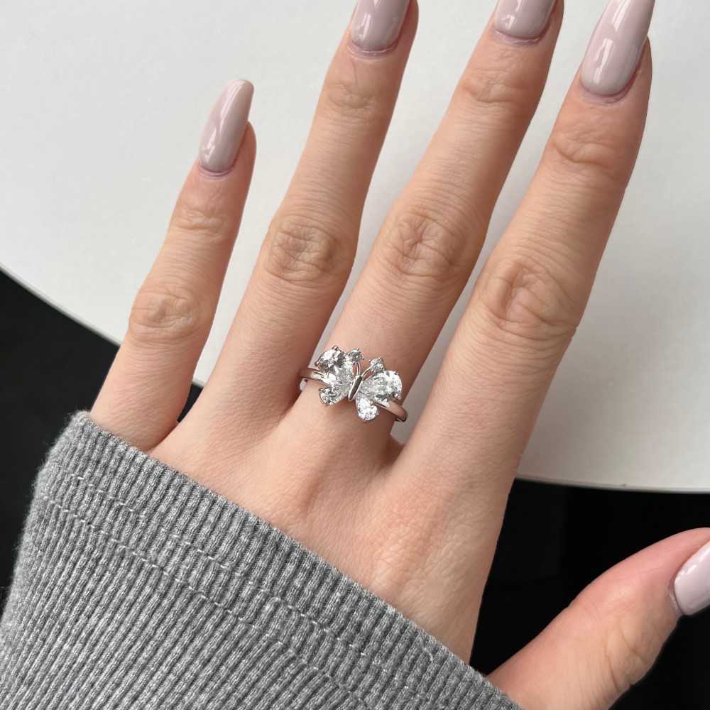 5g Weight Zircon Inlay Material Open Rings, Rings Classification 6, 9, Adjustable Ring Size 1 Piece Quantity Daily, Tea Party Occasion 925 Sterling Silver Material Butterfly Pattern Women's Gender Inlay Design Sweet, Shiny Style 925 Sterling Silver Zircon Butterfly Open Rings Rings 18