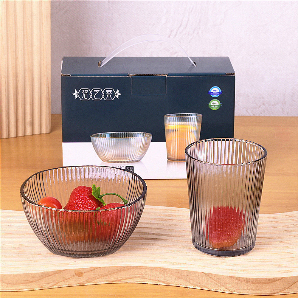 세로결 유리컵 세트 컵볼 2 종세트 컬러박스 주스컵 샐러드볼 실기 활동 선물 도매