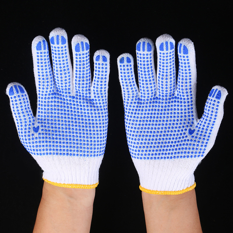 Manufacturer 600g bleached cotton yarn point glue gloves anti-slip wear-resistant point bead point plastic labor protection gloves