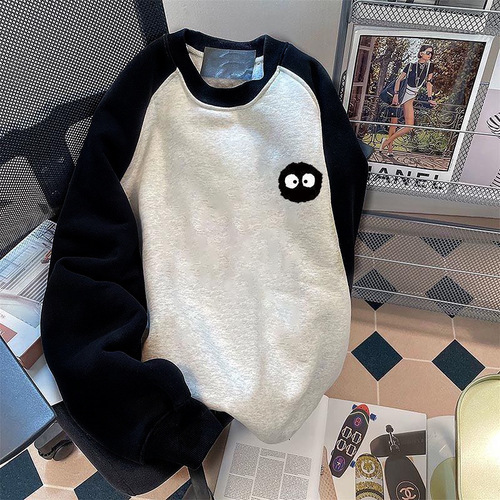 10 Cotton American Print Crew Neck Zip-Up Sweatshirt with Fleece and Thickening Women's Autumn/Winter Style Loose Trend Top for Men