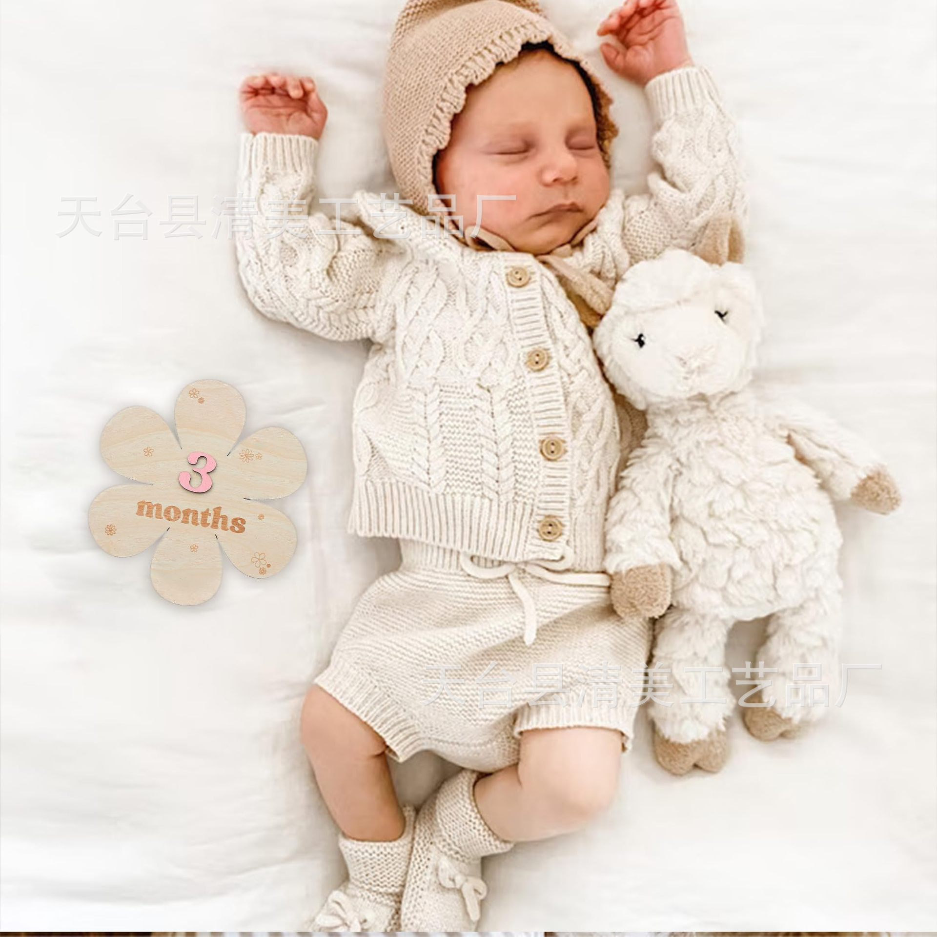 Forma de flor de bebé de madera Tarjeta de hito mensual para registrar el crecimiento del bebé Accesorios de fotografía de recién nacidos