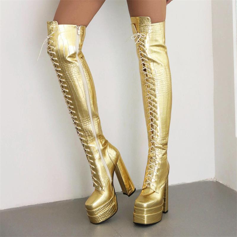 Dropshipping 2023 Winter European and American Style Thick-Soled Platform 40-43 Side Zipper Over-The-Knee Women's Boots