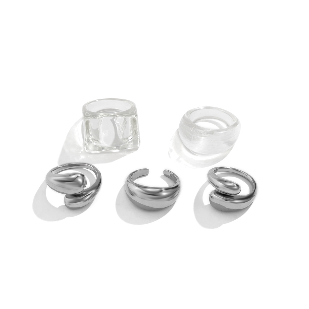 Irregular Opening Adjustable Ring Set Transparent Acrylic Simple Joint Alloy Ring display picture 5