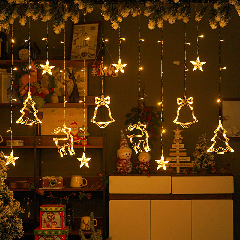 Led太陽エネルギー星月カーテンライトクリスマスライト屋外庭キャンプ満天星装飾雰囲気ランプ