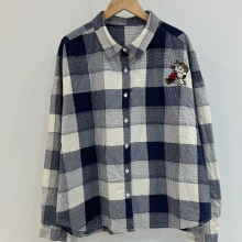 2025秋季新款女翻领日系棉衬衫宽松格子文艺风ins外贸长袖复古