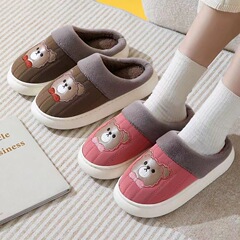 新しい綿のスリッパの女性の秋冬pu皮の防水の家庭の厚い室内のカップルの保温の滑り止めの毛のスリッパの男性