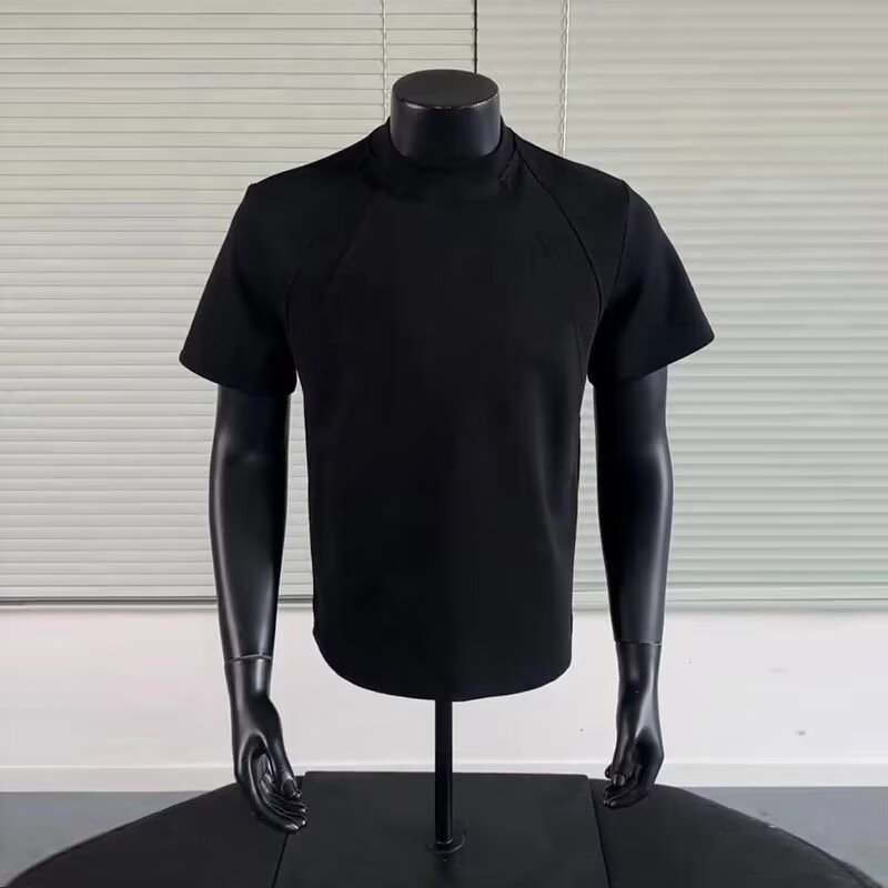 2026 nueva pesada camiseta de aire de manga corta empalmada de verano camiseta de media manga americana