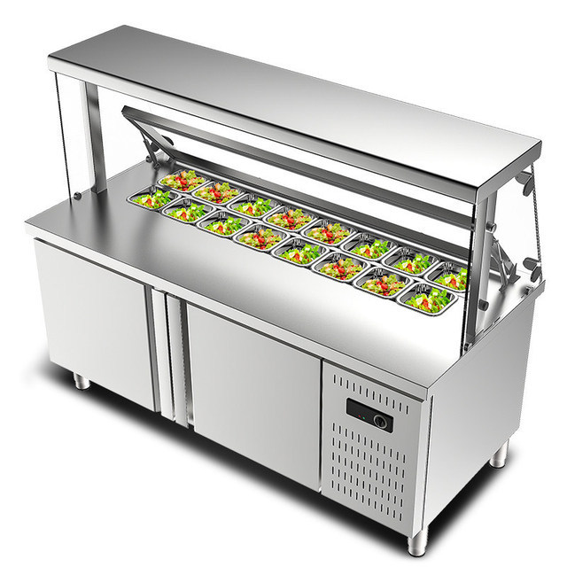 Refrigerador de guarnición ranurado Le Chuang Mesa de ensalada Banco de trabajo de conservación fresco Mesa de operación de té con leche Mesa de pizza Armario de planchado picante