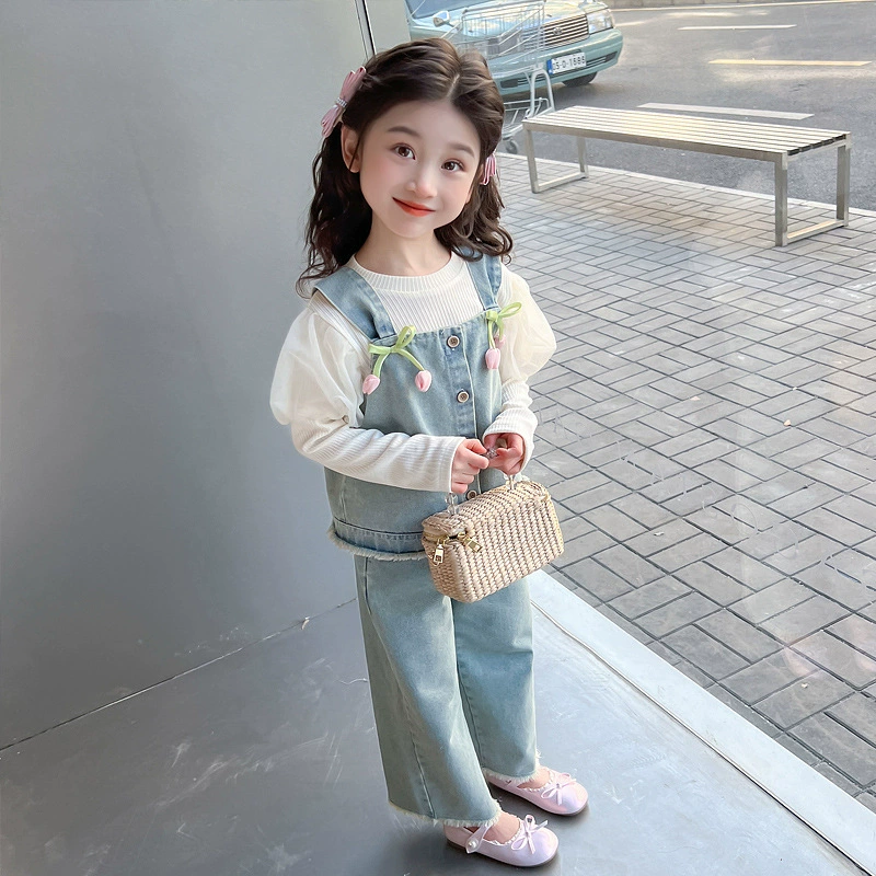 Spring dress, retro denim set for princess, trend of season