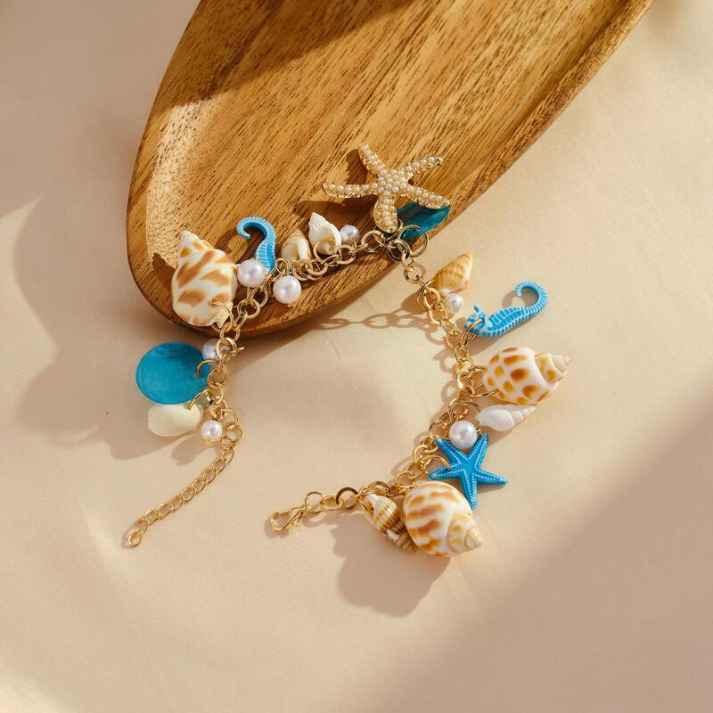 Cross-Border Hawaiian Vacation Style Fashion Ocean Starfish Bohemian Style Women's Chain Conch Shell Bracelet