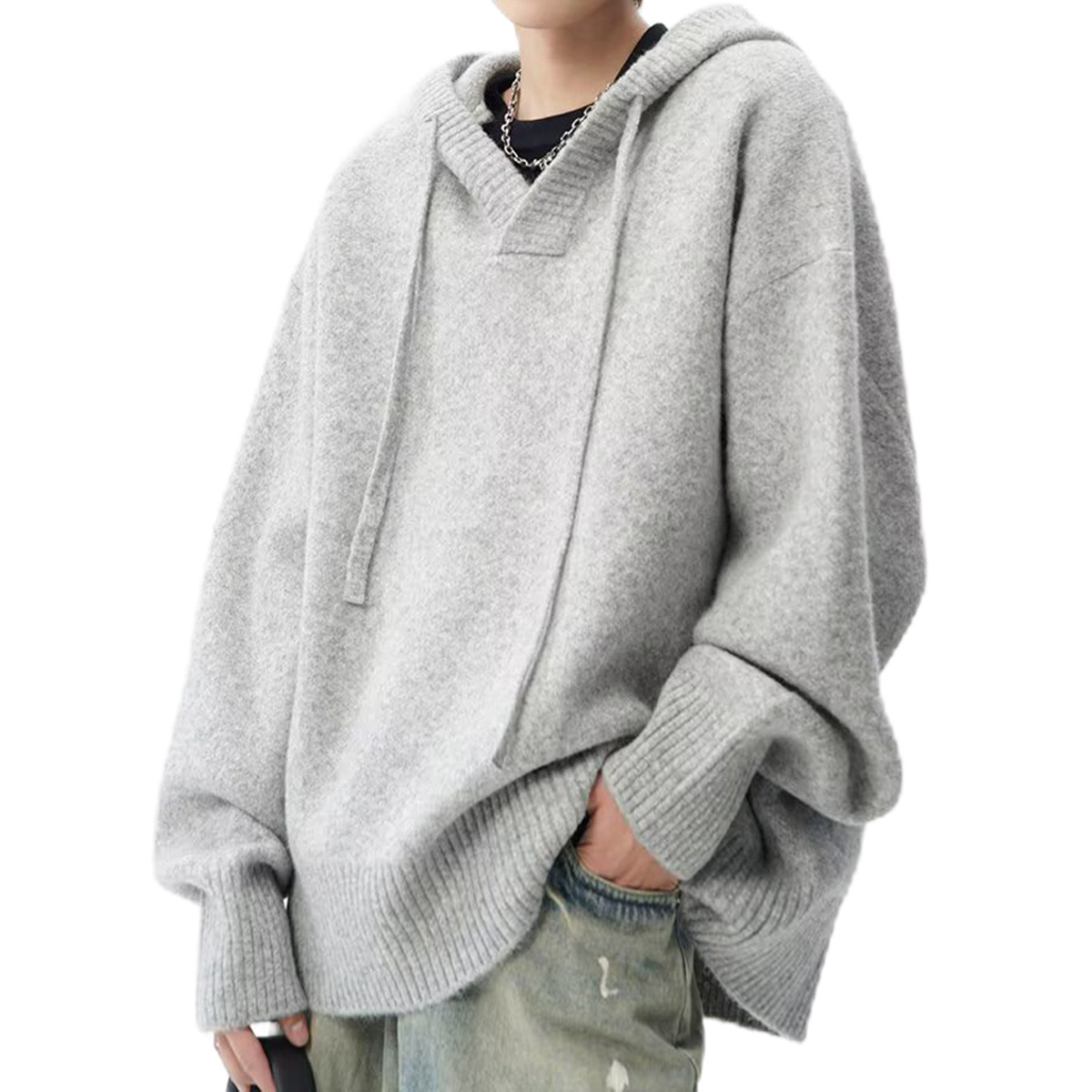 Explosiones transfronterizas de tamaño europeo suéter de punto con capuzas hombre cuello en V alta marca de moda perezosa fábrica al por mayor