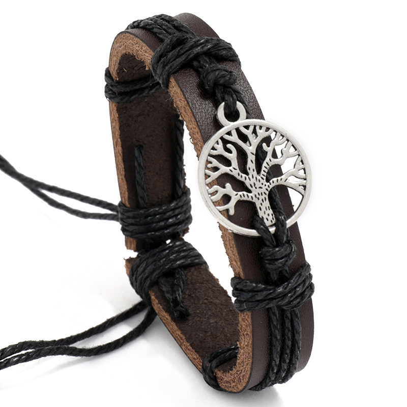 Cross-border new jewelry personalized woven life tree cowhide bracelet Europe and the United States vintage jewelry creative pull hand rope