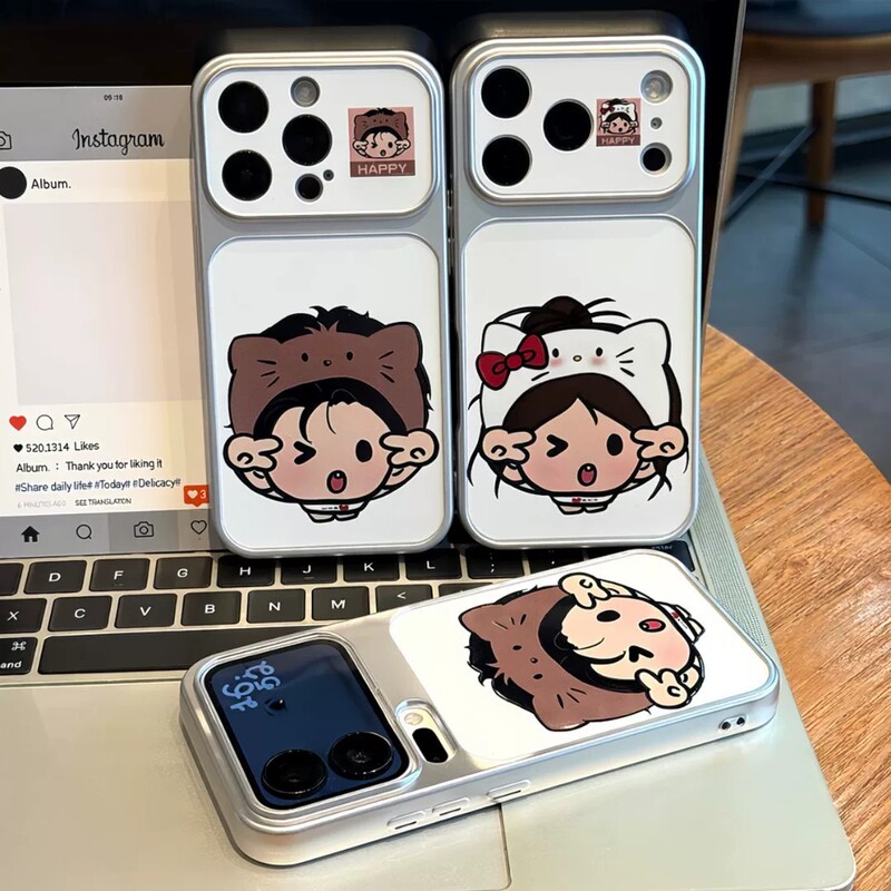 Q version couple cartoon phone case, suitable for iPhone 18, Apple 17 Pro, cute and drop-resistant protective case, 16