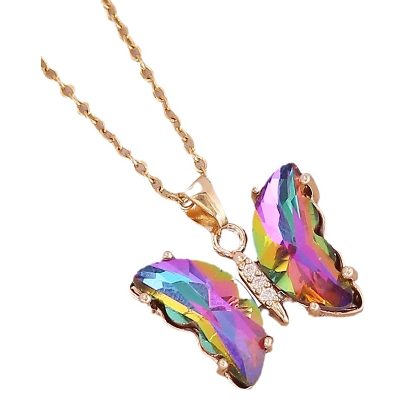 Europea y americana transfronteriza nuevo gradiente de la mariposa collar de moda de las mujeres collar de acero inoxidable Cadena de clavícula personalizada N856