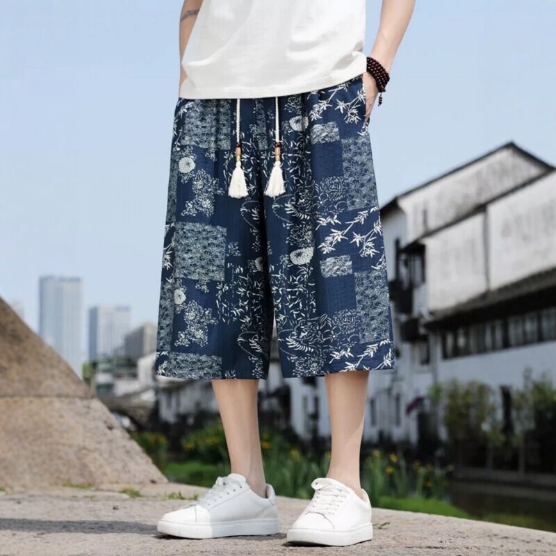 Men's Straight-Leg Shorts, Summer Thin Style, Large Size, Chinese Style Tie-Dye Casual Pants, Loose Quick-Dry Ice Silk Three-Quarter Pants, Trendy Men's Straight-Leg Shorts, Summer Thin Style, Large Size, Chinese Style Tie-Dye Casual Pants, Loose Quick-Dry Ice Silk Three-Quarter Pants, Trendy