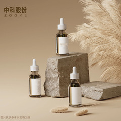 Bottle of premium transparent essential oil dropper shampoo samples in glass, with sizes 10ml, 20ml, 30ml, and 50ml.