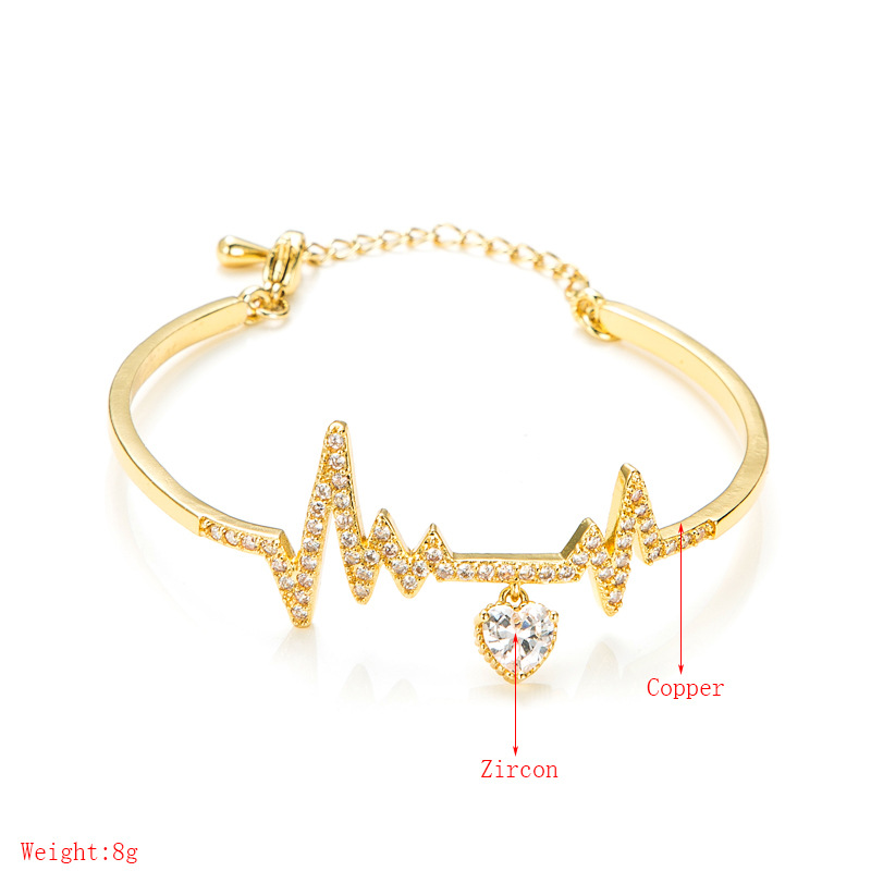 Fashion Heart-shaped Zircon Copper Bracelet Wholesale display picture 1