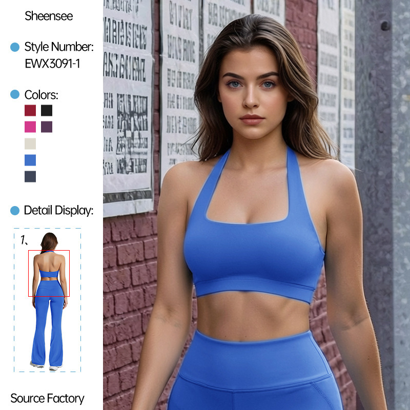 Summer Halter Neck Cloud-Like Yoga Bra, Hollow Back Yoga Wear, Running Fitness High-Intensity Sports Bra 3091