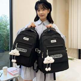 韩版ins简约校园软妹少女书包日系原宿风古着感纯色中学生双肩包