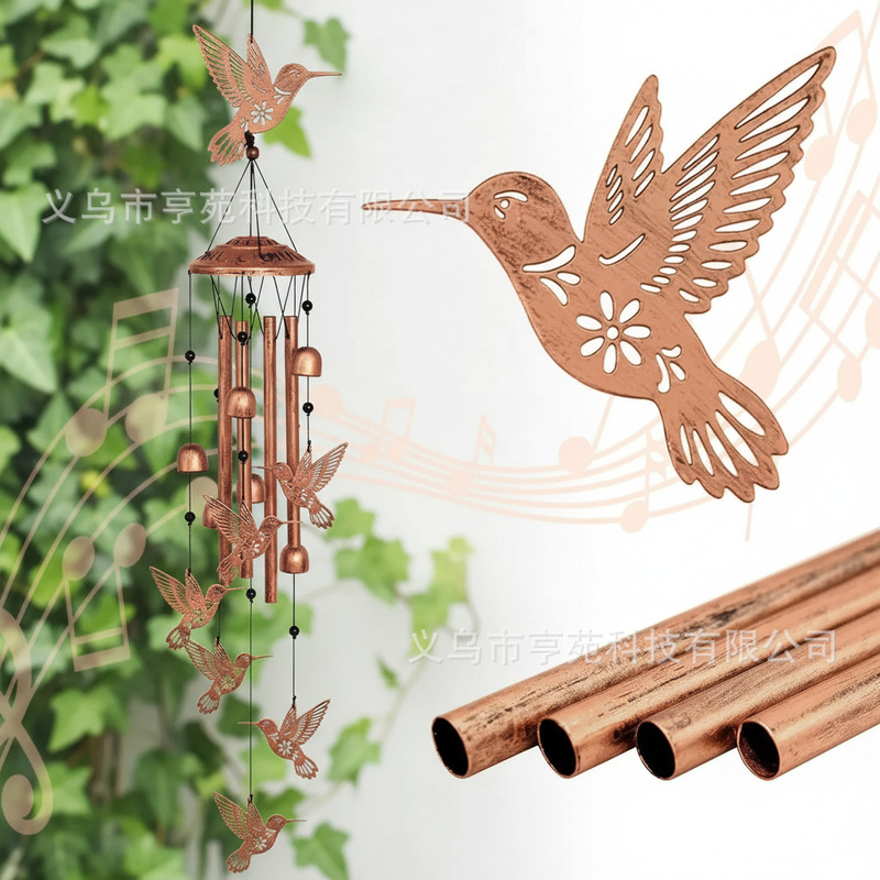 Cross-Border Vintage Metal Five-Tone Wind Chimes in Stock, Creative Home Decorations, Balcony and Courtyard Decorations, Pleasant-Sounding Bell Pendants