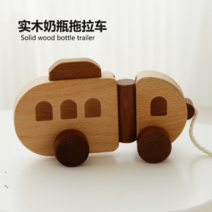 Baby climbing toy car log paint-free pull wooden toddler Enlightenment car hand push pull boy girl New