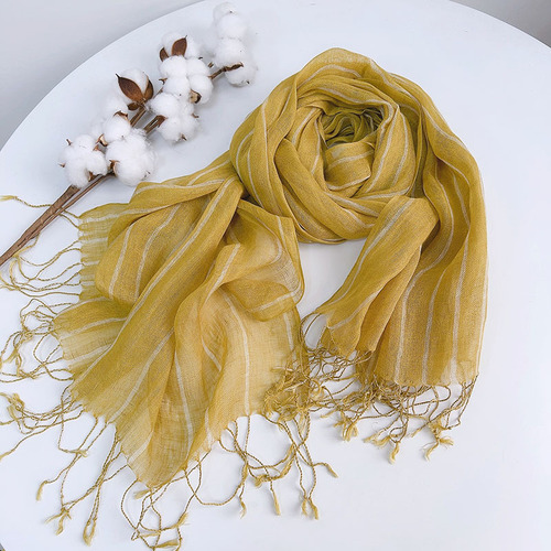 Spring and summer new vertical striped linen scarf, couple travel decoration silk scarf, fashionable atmospheric air-conditioned room shawl wholesale