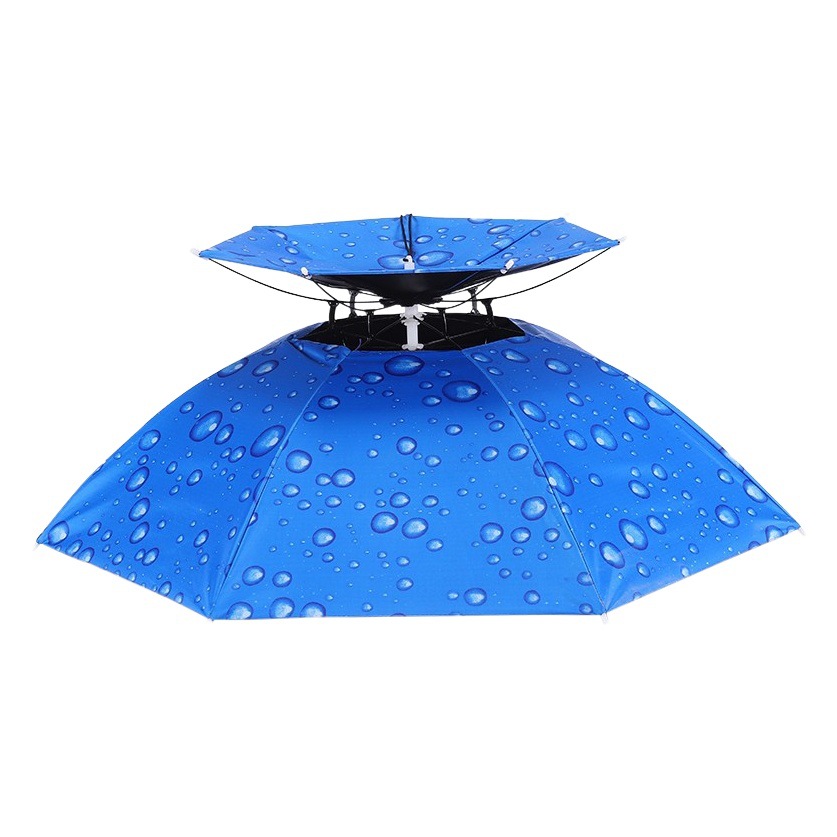 Double layer windproof and rainproof fishing umbrella cap head-mounted umbrella sunscreen folding overhead umbrella cap outdoor sunshade fishing