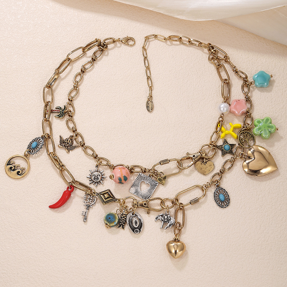 1 Piece Quantity Holiday Occasion Vacation Classic Style Color Block Alloy Cable Chain Layered Necklaces Wholesale