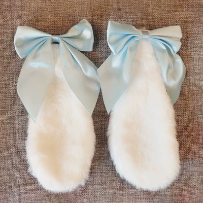 trendy and cute helmet decoration: Motosiklet dəbilqələri - white-ear-light-blue-bow-velcro