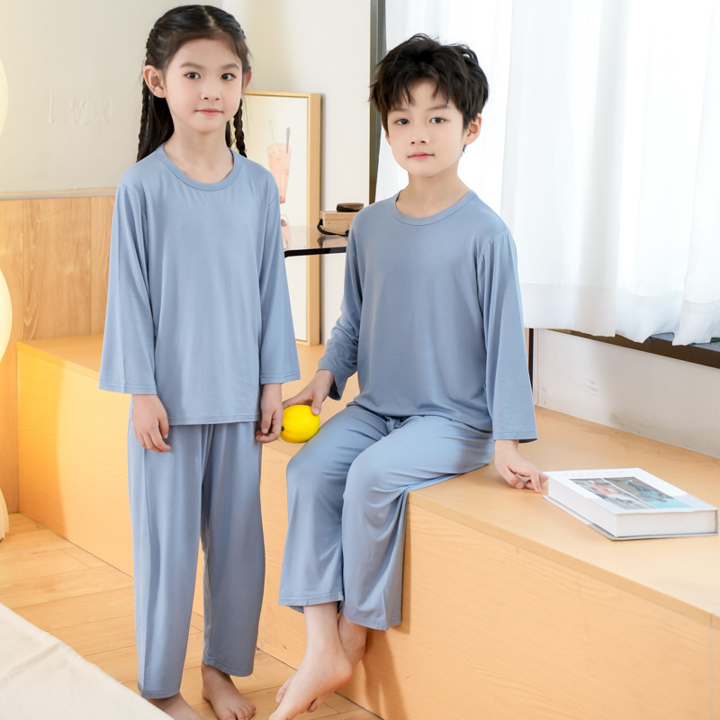儿童莫代尔家居服套装中大童长袖长裤宝宝薄款睡衣男童女童空调服