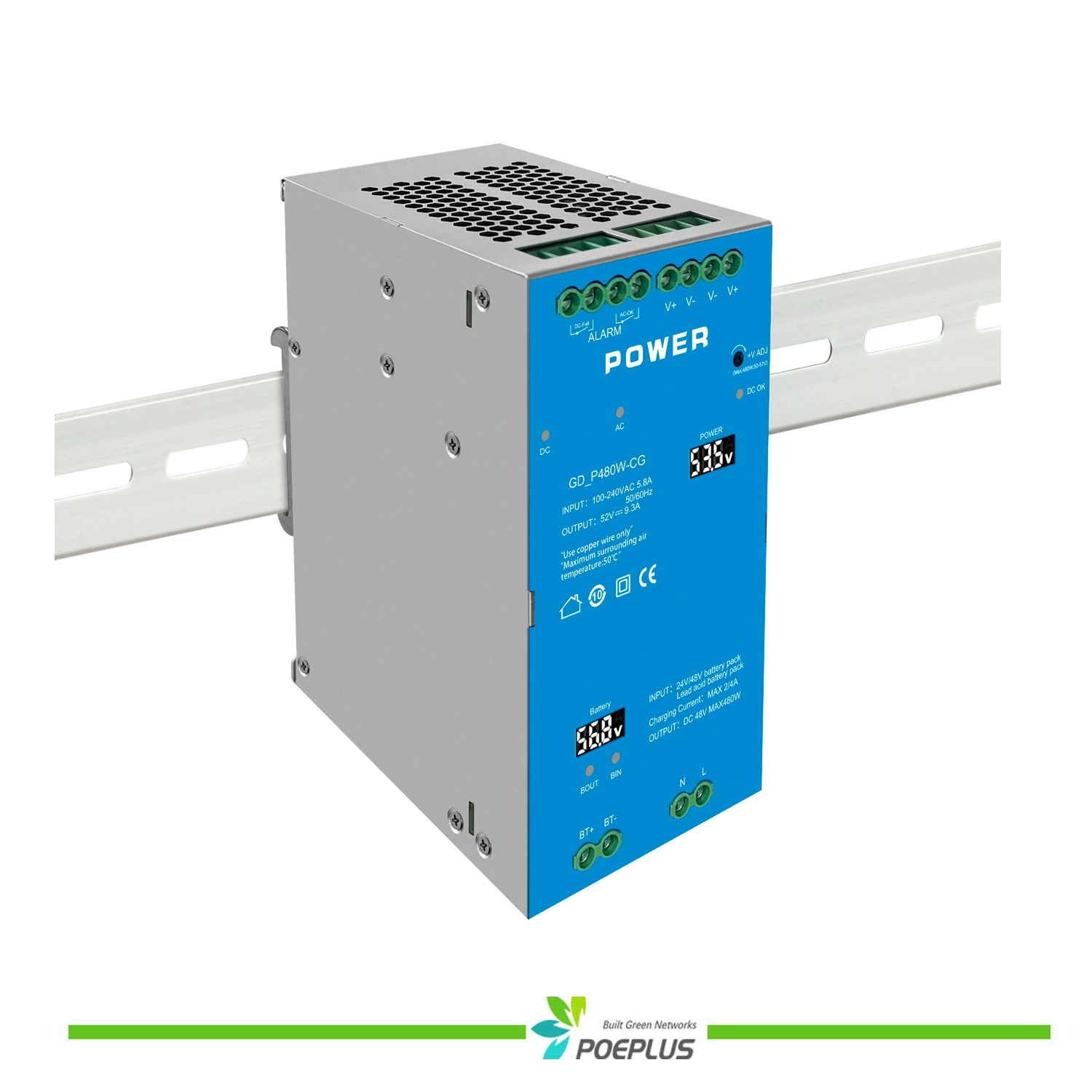 Блок питания промышленного класса мощностью 480 Вт. | Источник питания ИБП онлайн DIN | управление зарядом и разрядом аккумулятора | Блок питания Rail типа POE