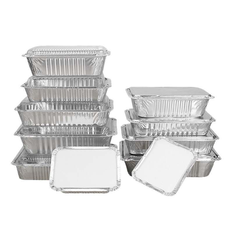 Caja de papel de aluminio desechable de grado de alimentos con cubierta rectangular caja de embalaje comercial caja de aluminio de pescado asado doméstico