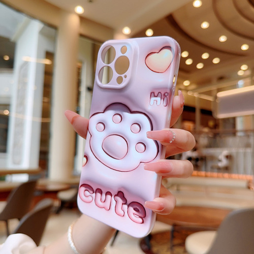 Simple and cute three-dimensional pink cat claw love mobile phone case suitable for iPhone 15pm high-end Apple protection case