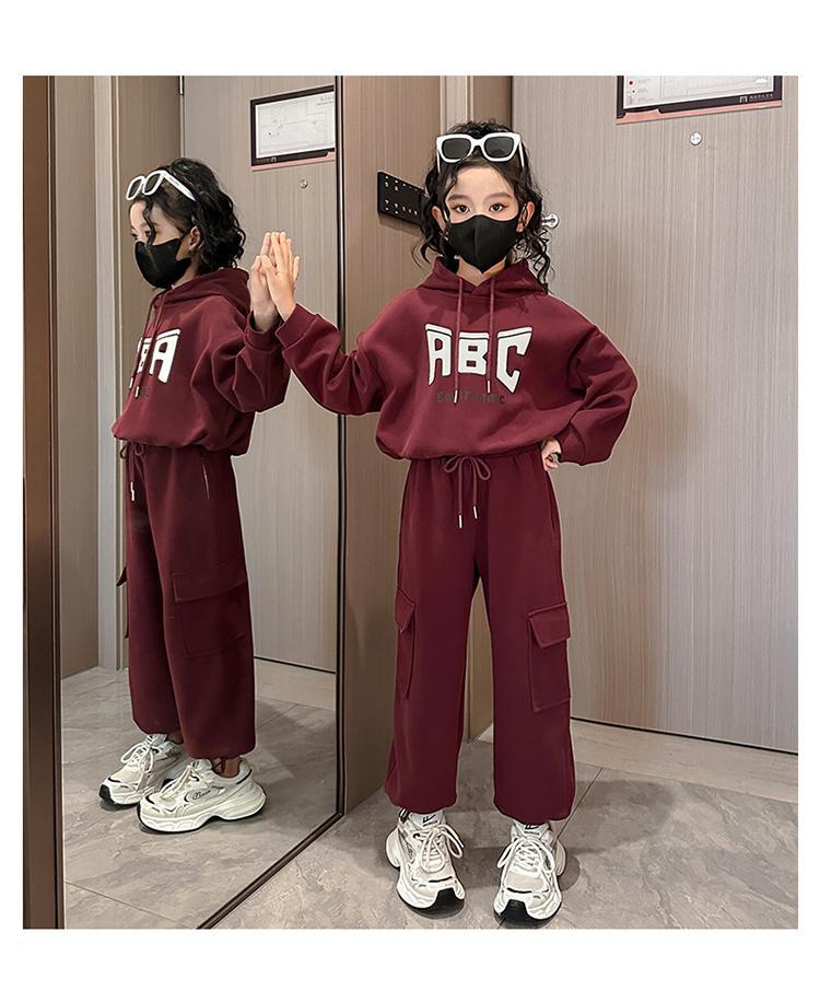Girls Autumn Long Sleeved Hooded Sweatshirt And Cargo Pants Set_voghion.com