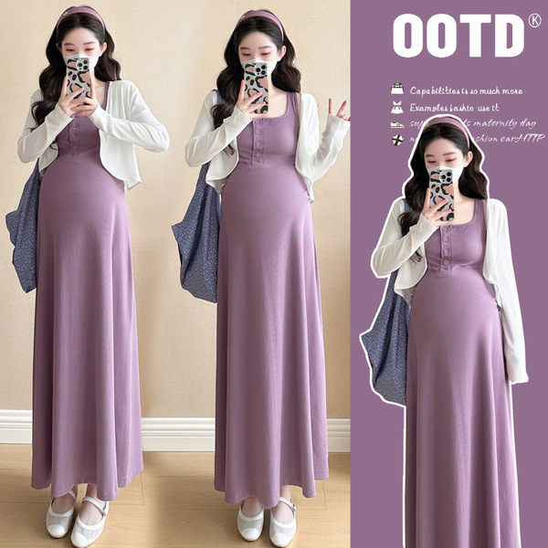 Summer long fashionable dress for pregnant sleevless