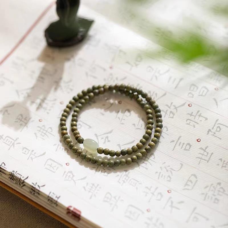 緑檀手串4m細仏珠ブレスレットシンプル和田玉古風小清新仙気檀木手串文芸女金|undefined