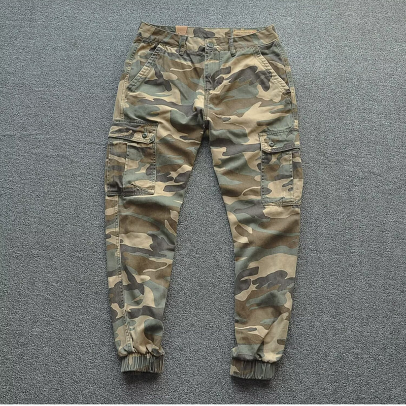 Ami Kaji American Style Vintage Workwear Washed Pocket Casual Cotton Loose Small Foot Nose Camouflage Jogging Pants