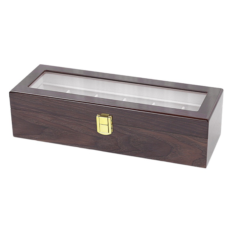 Embalaje de seda de oro marrón brillante para hornear pintura grano de madera caja de reloj caja de exhibición de almacenamiento de joyería de alta gama