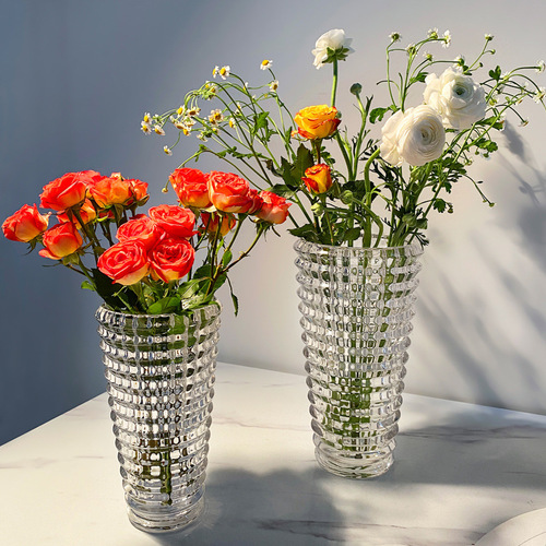 Ins-style creative crystal clear glass vase decoration, flower arrangement living room dining table decor minimalist hydroponic flower pot