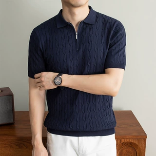 夏季老钱风polo衫男款2026新款拉链翻领轻奢成熟中年短袖男polo衫