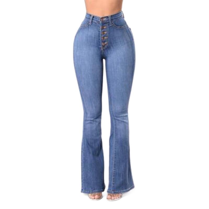 Compra directa en stock wish eBay jeans de mujer europeos y americanos transfronterizos jeans de pierna ancha con botones de cintura alta mujeres