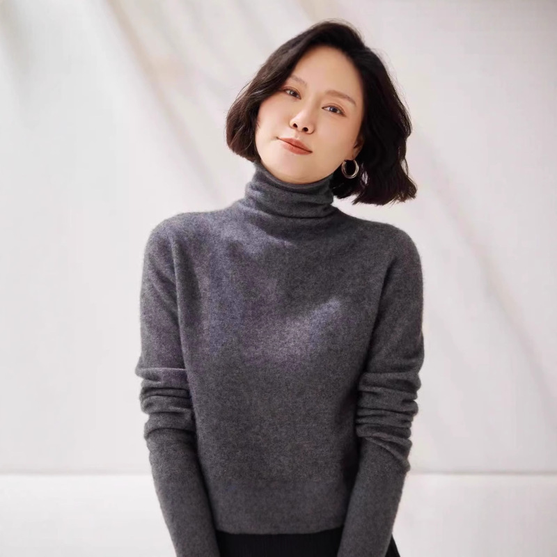 100 Pure Woolen Sweater Women's Pile Collar Autumn and Winter New Inner Sweater Stylish High Collar Top Women's Knitted Base Shirt